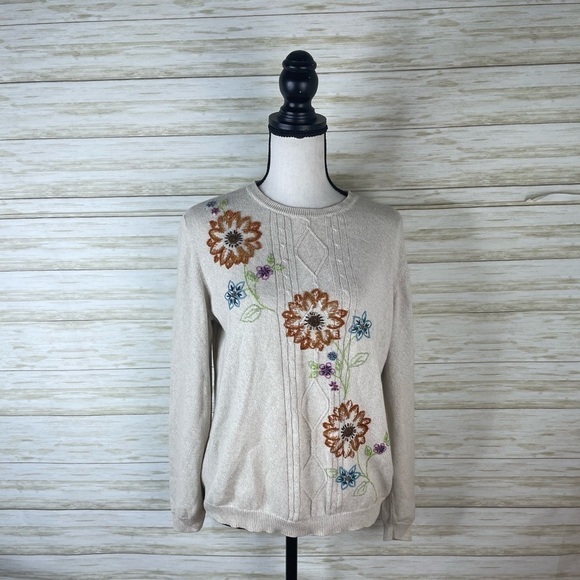 Vintage Alfred Dunner Floral Embroidered Beaded Grandmacore Sweater - Picture 1 of 5